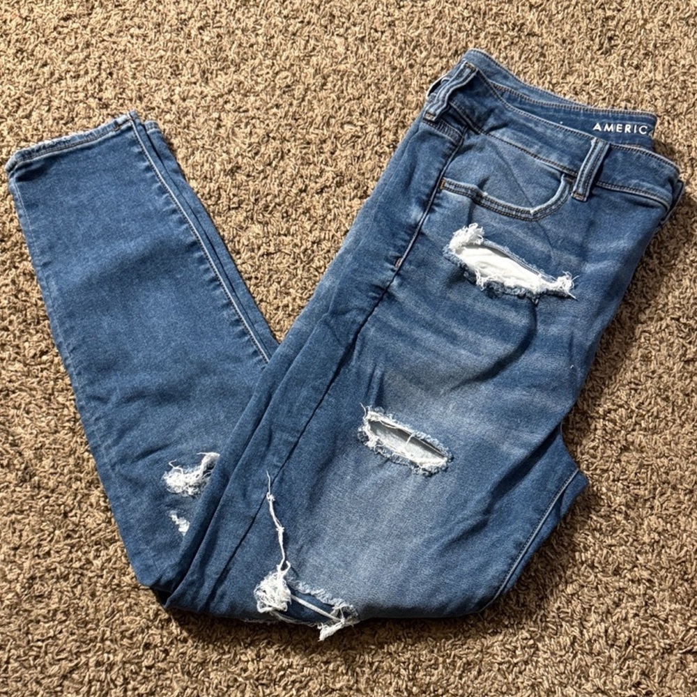 American Eagle Outfitters Ripped Dark Blue Skinny Jeans